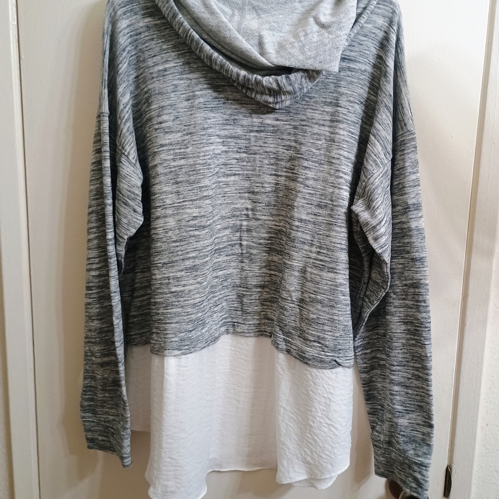 Heather Gray and White Cowl Neck Hoodie - Picture 2 of 6